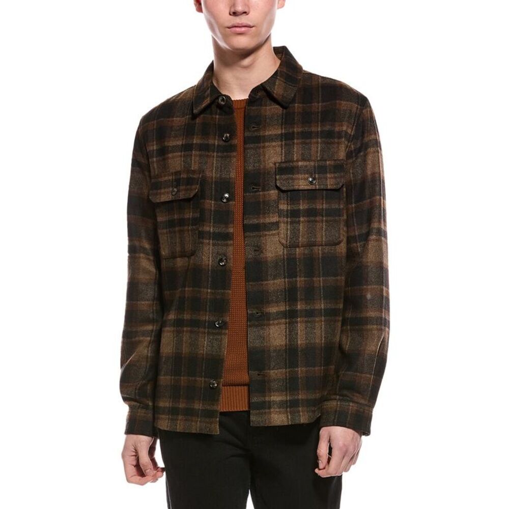 Slate & Stone Mens Plaid Wool-Blend Shirt Jacket, Brown